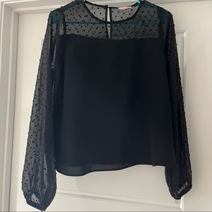Black Long Sleeve Polka Dot Blouse